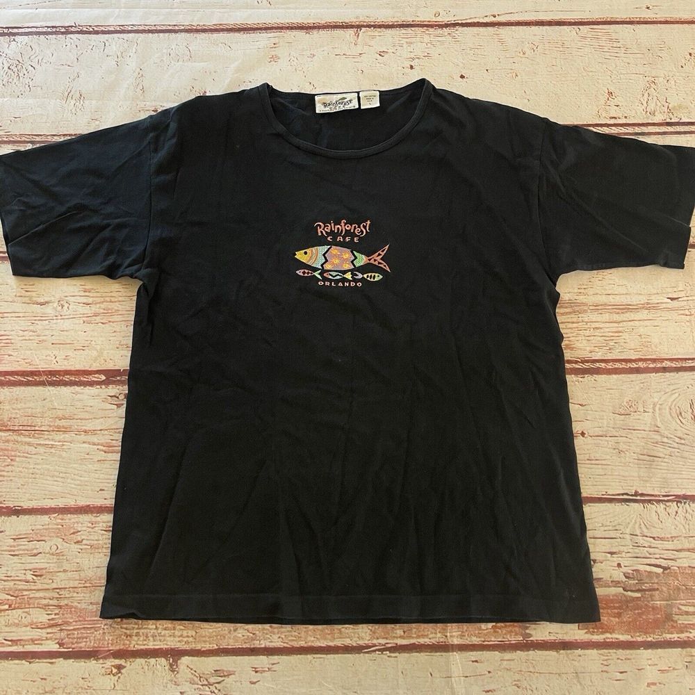 Rainforest Cafe Orlando T‎ Shirt Women's Large Black Fish Vintage Made In USA